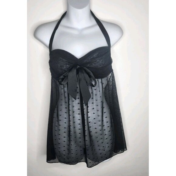 Victoria's Secret Sexy Black Mesh Sleeping Dress Halter Neck Open Back M - Picture 1 of 6